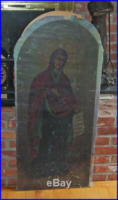 Antique Large Icon Virgin Mary Oil on Canvas early 19th Century 42 Greek Cyrill