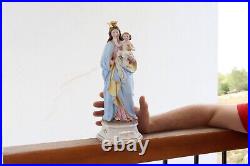 Antique Large Porcelain Madonna Baby Statue Religious Virgin Mary Jesus Cross