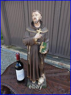 Antique Large Saint Francis Assisi Skull Statue Religious rare marked