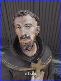 Antique Large Saint Francis Assisi Skull Statue Religious rare marked