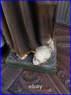 Antique Large Saint Francis Assisi Skull Statue Religious rare marked