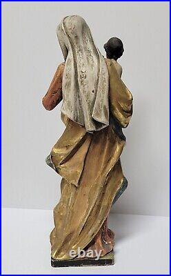 Antique Large Sized (15 tall) Carved Wood Religious Statue Of Mary Madonna
