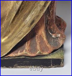 Antique Large Sized (15 tall) Carved Wood Religious Statue Of Mary Madonna