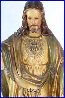 Antique Large ceramic sacred heart jesus christ statue religious