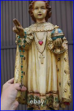 Antique Large ceramic saint jesus prague statue religious