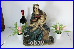 Antique Large chalkware statue madonna child religious
