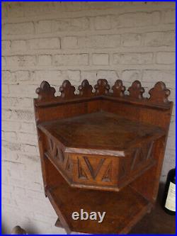 Antique Large french neo gothic wood carved corner console religious