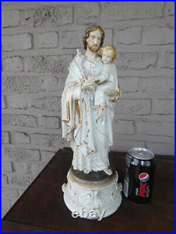 Antique Large vieux paris porcelain Saint joseph jesus figurine statue religious