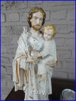 Antique Large vieux paris porcelain Saint joseph jesus figurine statue religious