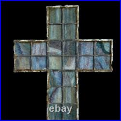 Antique Leaded Stained Glass Religious Spiritual Holy Cross