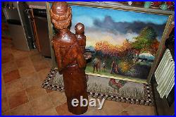 Antique Lifesize Wood Carving African Religious Man WithChild-Jesus Christianity