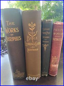 Antique Lot 4 Religious Works Of Josephus/Bible Looking Glass/Pope Pius 9th/poet