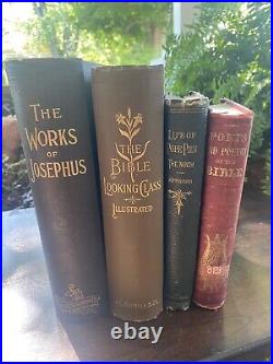 Antique Lot 4 Religious Works Of Josephus/Bible Looking Glass/Pope Pius 9th/poet