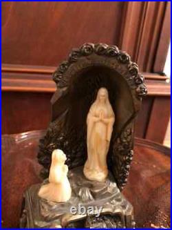 Antique Lourdes Mary Our Lady of Lourdes with Saint Miniature Statue Religious
