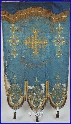 Antique Lrg Embroidered Religious Banner Christ & St Joseph Big River Wisconsin