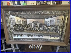 Antique M. Registrado Religious The Last Supper Silver 3-d Wall Art