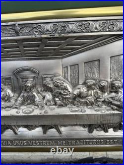 Antique M. Registrado Religious The Last Supper Silver 3-d Wall Art