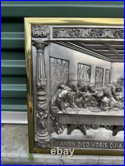 Antique M. Registrado Religious The Last Supper Silver 3-d Wall Art