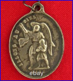 Antique MARY ANGEL Medal FRENCH Religious Silver CHILD TO HEAVEN Pendant WAAG