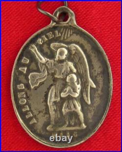 Antique MARY ANGEL Medal FRENCH Religious Silver CHILD TO HEAVEN Pendant WAAG