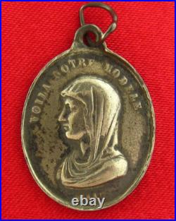 Antique MARY ANGEL Medal FRENCH Religious Silver CHILD TO HEAVEN Pendant WAAG