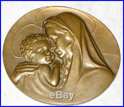 Antique Madonna Baby Jesus Christ Religious Art Bronze Sculpture Plaque Medal