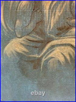Antique Madonna & Child Religious Devotional drawing European blue paper