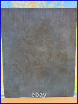 Antique Madonna & Child Religious Devotional drawing European blue paper