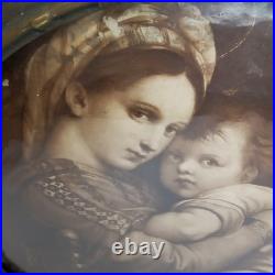 Antique Madonna Della Seggiola Raphael Round Framed Religious Art Print
