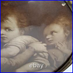 Antique Madonna Della Seggiola Raphael Round Framed Religious Art Print