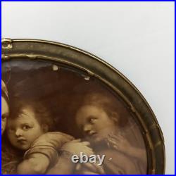 Antique Madonna Della Seggiola Raphael Round Framed Religious Art Print