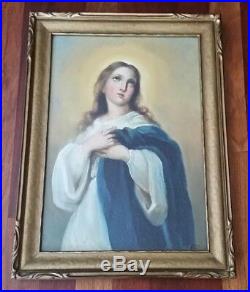 Antique Madonna Oil Painting on Canvas 19th Century