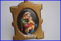 Antique Madonna Plaques Miniature Oval Painting Porcelain