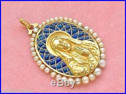 Antique Madonna Praying Virgin Mary 18k Religious Pendant 1920 French Sellier