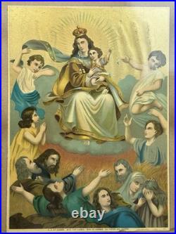 Antique Madonna of Carmen Religious Lithograph No. 118 Framed 16x11 20thC