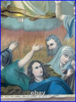 Antique Madonna of Carmen Religious Lithograph No. 118 Framed 16x11 20thC