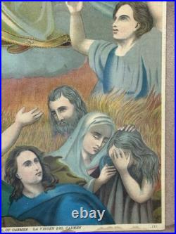 Antique Madonna of Carmen Religious Lithograph No. 118 Framed 16x11 20thC