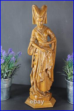 Antique Malines flemish wood carved statue mary burgundy religious