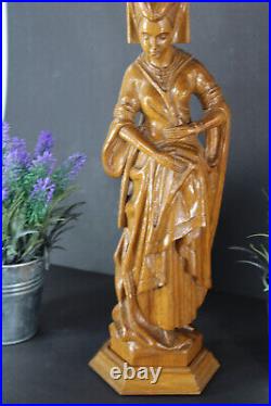 Antique Malines flemish wood carved statue mary burgundy religious