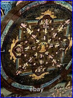 Antique Mandala Framed Religious Tibetan Thangka Vaisravana Jambhala Buddhism