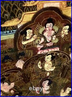 Antique Mandala Framed Religious Tibetan Thangka Vaisravana Jambhala Buddhism