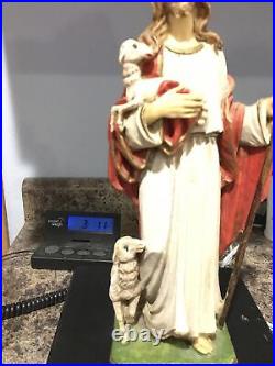 Antique Marble Jesus 12 with lambs religious E T signed