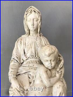 Antique Mary And Jesus Statue Plaster Sacred Heart Religious