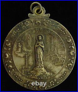 Antique Mary Medal Pendant Lourdes Slider Catholic Sliding Compact Mirror Antique Mary Medal Pendant Lourdes Slider Catholic Sliding Compact Mirror