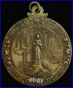 Antique Mary Medal Pendant Lourdes Slider Catholic Sliding Compact Mirror Antique Mary Medal Pendant Lourdes Slider Catholic Sliding Compact Mirror