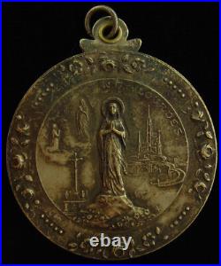 Antique Mary Medal Pendant Lourdes Slider Catholic Sliding Compact Mirror Antique Mary Medal Pendant Lourdes Slider Catholic Sliding Compact Mirror
