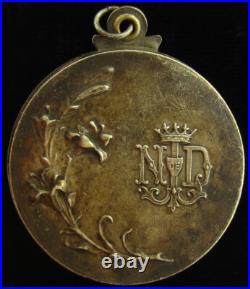 Antique Mary Medal Pendant Lourdes Slider Catholic Sliding Compact Mirror Antique Mary Medal Pendant Lourdes Slider Catholic Sliding Compact Mirror