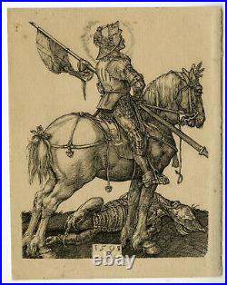 Antique Master Print-SAINT-GEORGE-DRAGON-HORSEBACK-Durer-1508