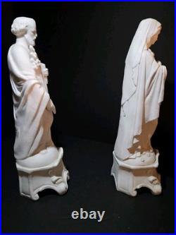 Antique Mauger et Fils French Bisque Porcelain Statues Mary Joseph Pair IHS AM