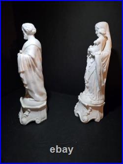 Antique Mauger et Fils French Bisque Porcelain Statues Mary Joseph Pair IHS AM